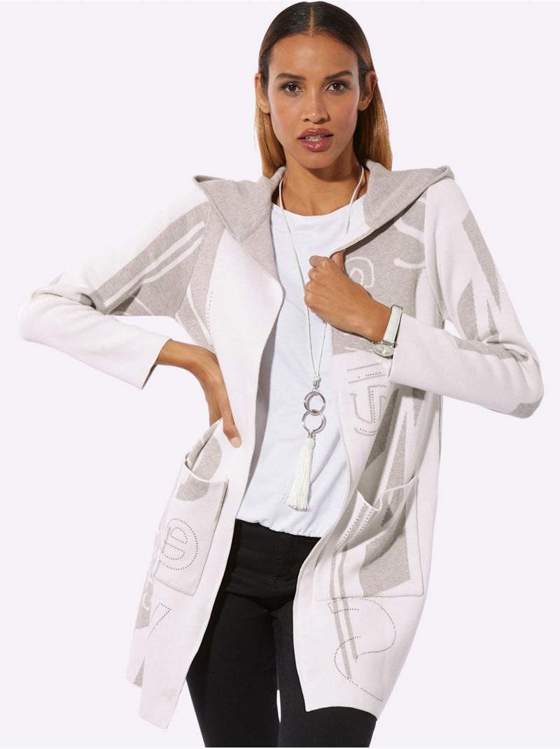 Veste Longue En Tricot Qualité Coton Et Modal Agréable à Porter - Taille Standard - Helline Gris Ecru - Kiabi