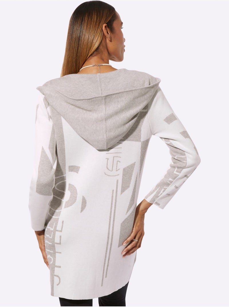 Veste Longue En Tricot Qualité Coton Et Modal Agréable à Porter - Taille Standard - Helline Gris Ecru - Kiabi