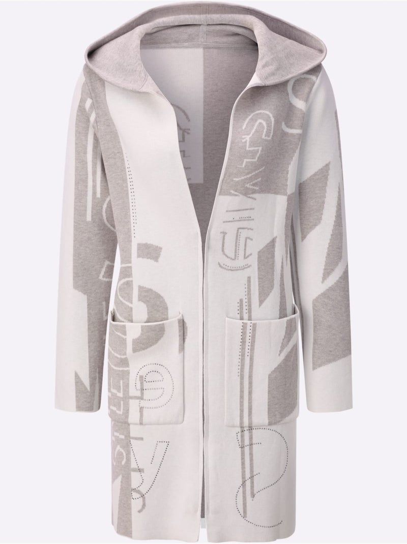 Veste Longue En Tricot Qualité Coton Et Modal Agréable à Porter - Taille Standard - Helline Gris Ecru - Kiabi