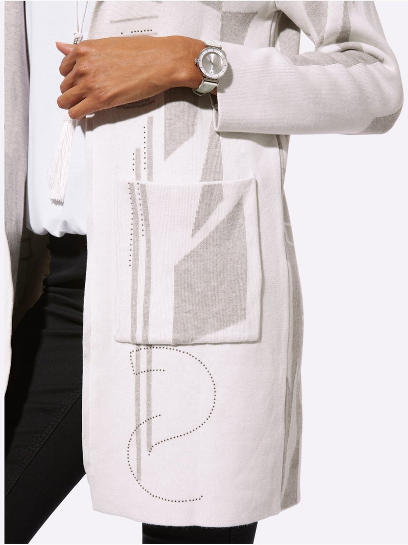 Veste Longue En Tricot Qualité Coton Et Modal Agréable à Porter - Taille Standard - Helline Gris Ecru - Kiabi
