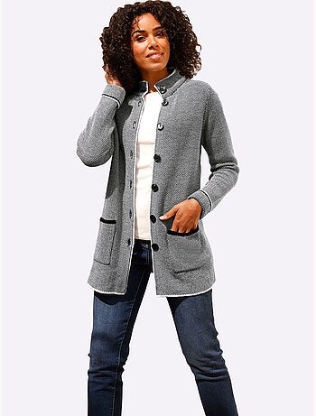 Veste longue en tricot style poivre et sel tendance - taille standard - moda vilona