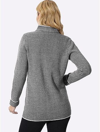 Veste longue en tricot style poivre et sel tendance - taille standard - moda vilona