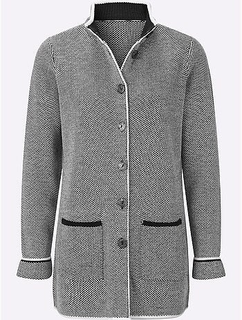 Veste longue en tricot style poivre et sel tendance - taille standard - moda vilona