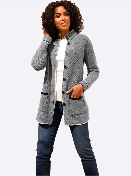 Veste longue en tricot style poivre et sel tendance - taille standard - moda vilona - Kiabi
