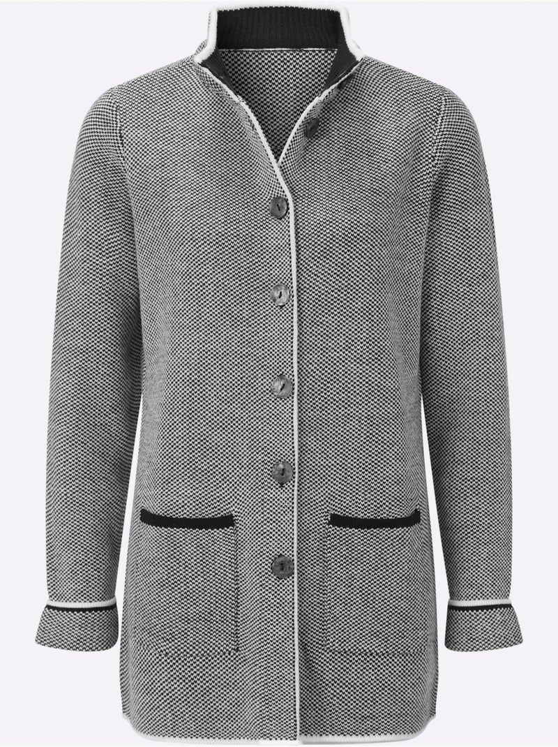 Veste longue en tricot style poivre et sel tendance - taille standard - moda vilona Noir Ecru - Kiabi