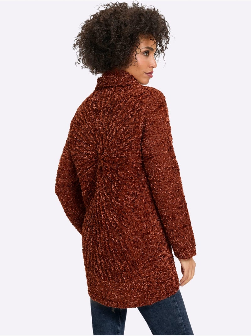 Veste Longue En Tricot Superbe Motif Tricoté - Taille Standard - Helline Marron - Kiabi