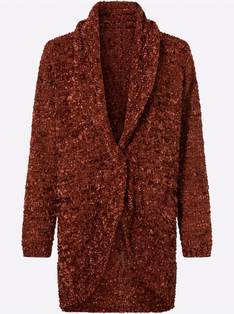 Veste Longue En Tricot Superbe Motif Tricoté - Taille Standard - Helline Marron - Kiabi