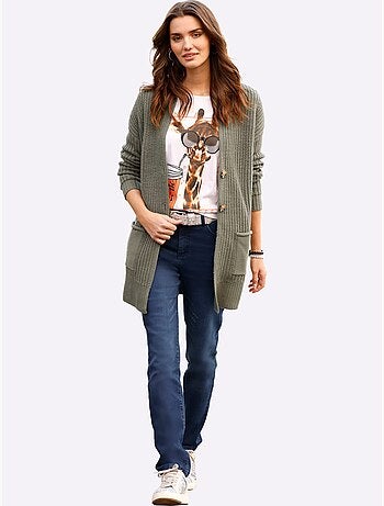 Veste Longue En Tricot Tricot Côtelé Moderne - Taille Standard - Moda Vilona