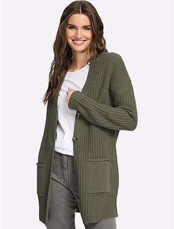 Veste Longue En Tricot Tricot Côtelé Moderne - Taille Standard - Moda Vilona