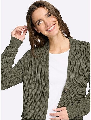 Veste Longue En Tricot Tricot Côtelé Moderne - Taille Standard - Moda Vilona