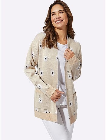 Veste Longue En Tricot Tricot Jacquard De Qualité - Taille Standard - Moda Vilona
