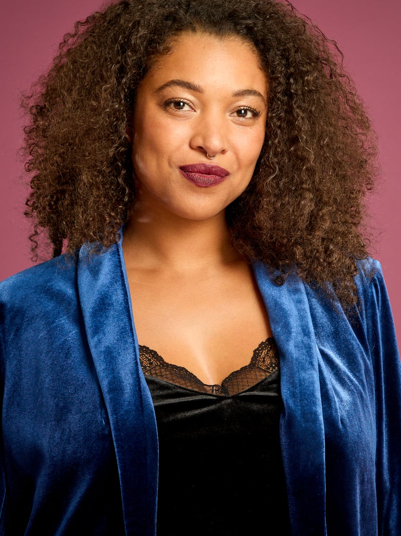 Veste longue en velours satiné Bleu - Kiabi