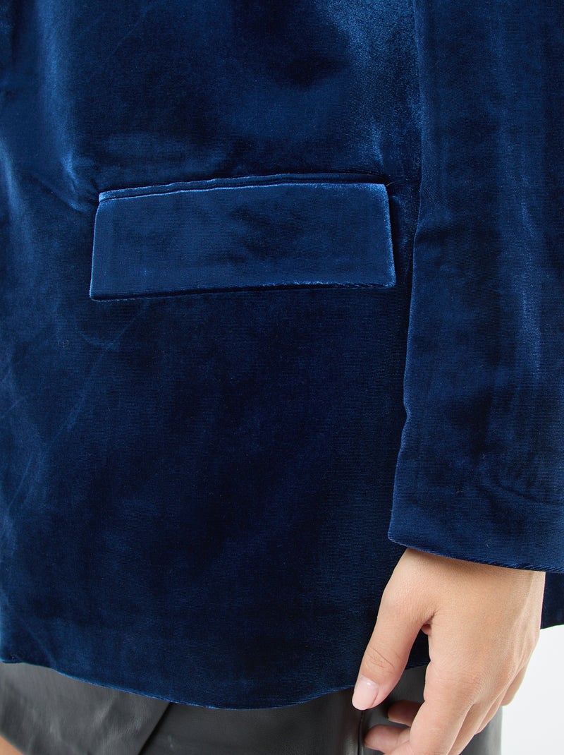 Veste longue en velours satiné Bleu - Kiabi