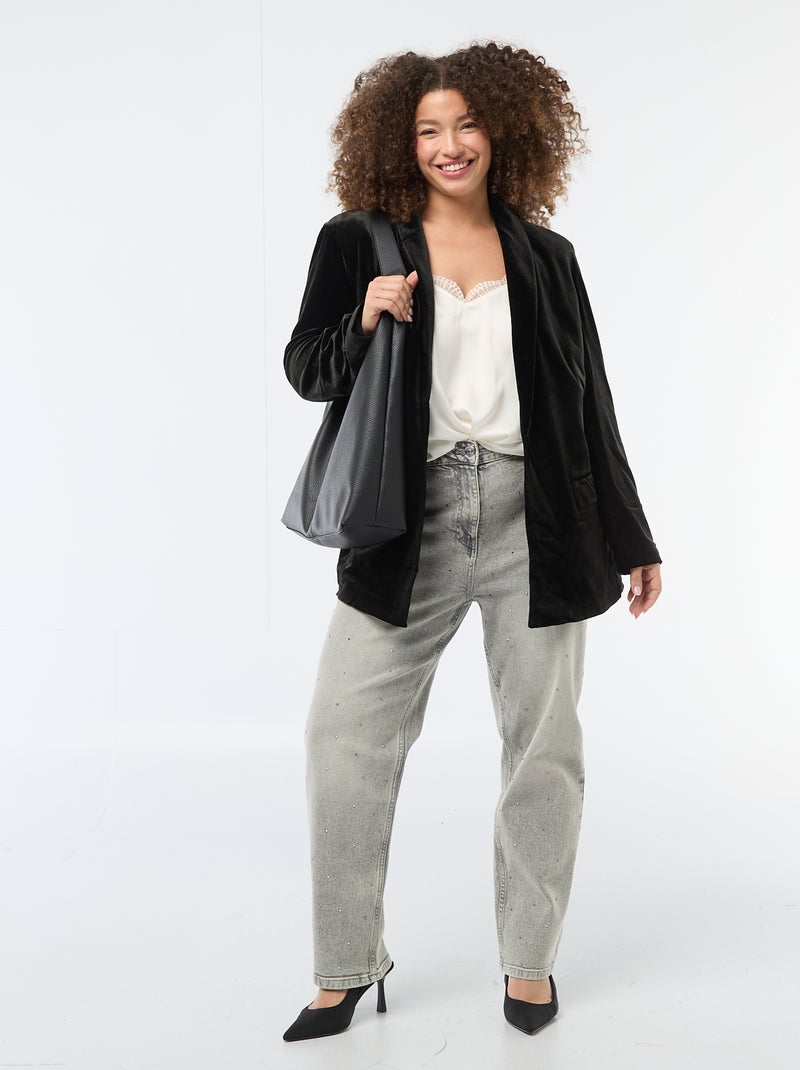 Veste longue en velours satiné Noir - Kiabi