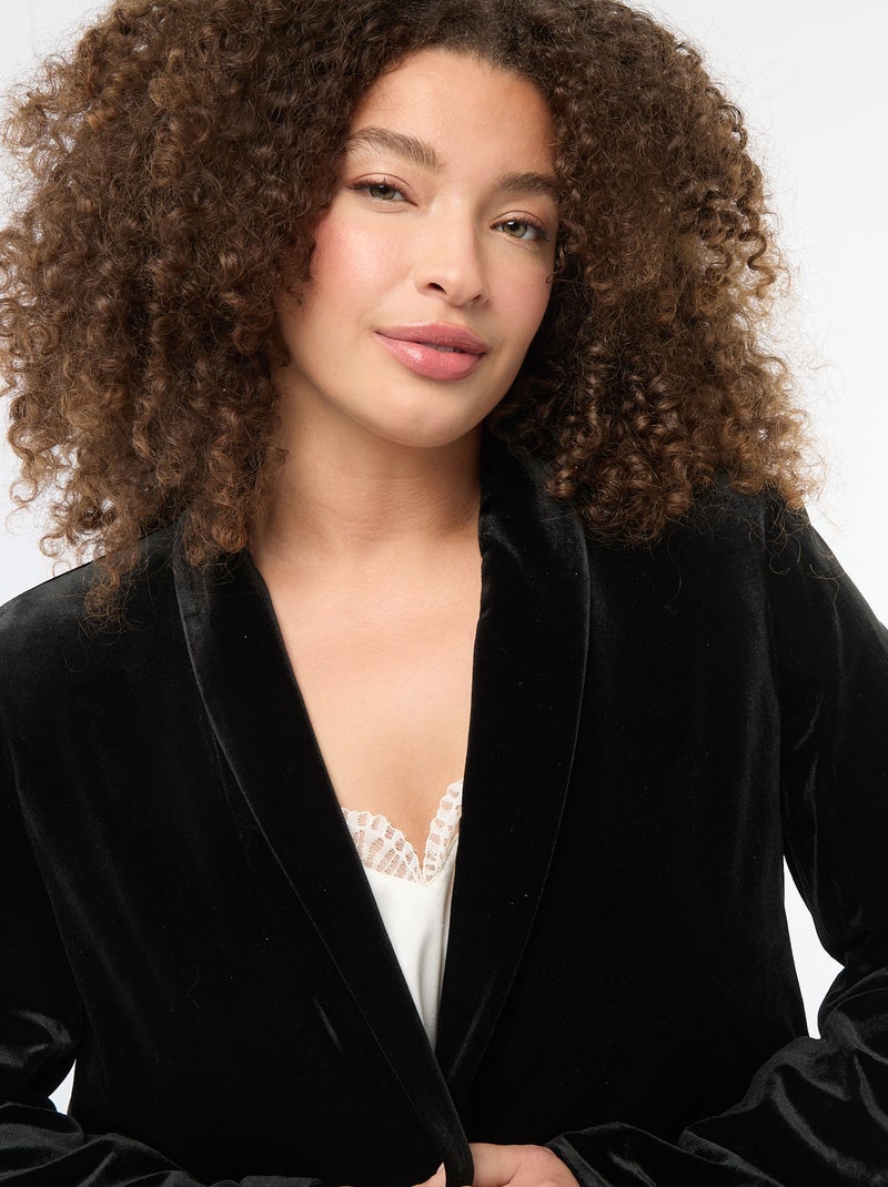 Veste longue en velours satiné Noir - Kiabi