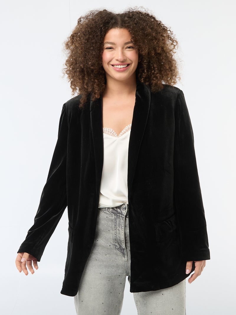 Veste longue en velours satiné Noir - Kiabi