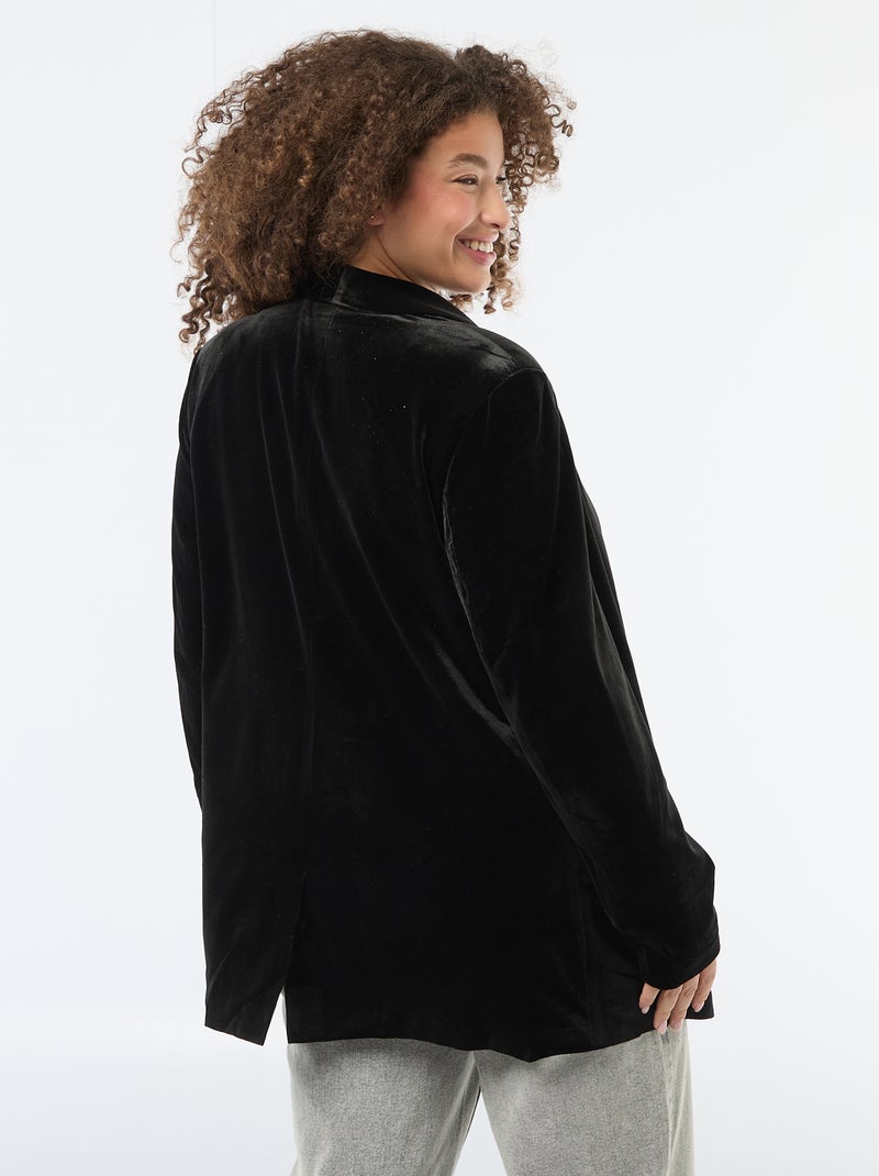 Veste longue en velours satiné Noir - Kiabi