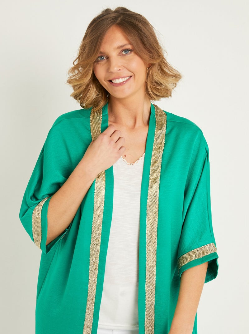 Veste longue fluide détails chic Vert - Kiabi