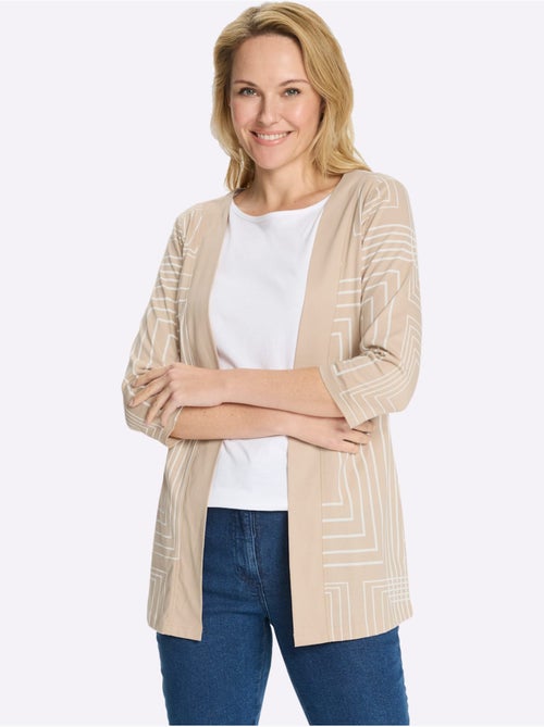 Veste longue légère avec col en V et manches 3/4 à motif graphique - Taille standard - Moda Vilona - Kiabi