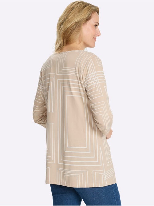 Veste longue légère avec col en V et manches 3/4 à motif graphique - Taille standard - Moda Vilona - Kiabi