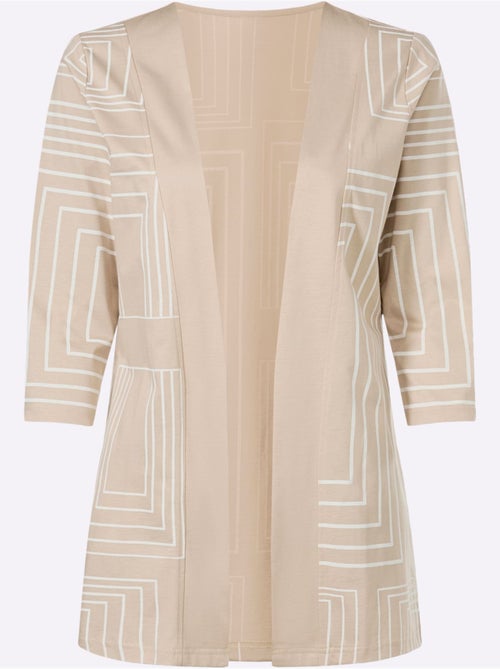 Veste longue légère avec col en V et manches 3/4 à motif graphique - Taille standard - Moda Vilona - Kiabi