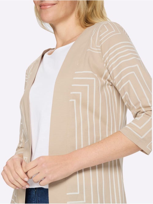 Veste longue légère avec col en V et manches 3/4 à motif graphique - Taille standard - Moda Vilona - Kiabi