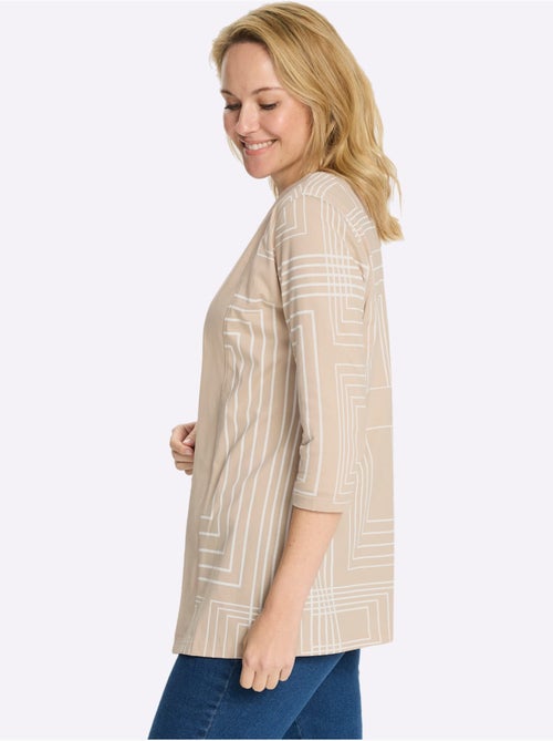 Veste longue légère avec col en V et manches 3/4 à motif graphique - Taille standard - Moda Vilona - Kiabi