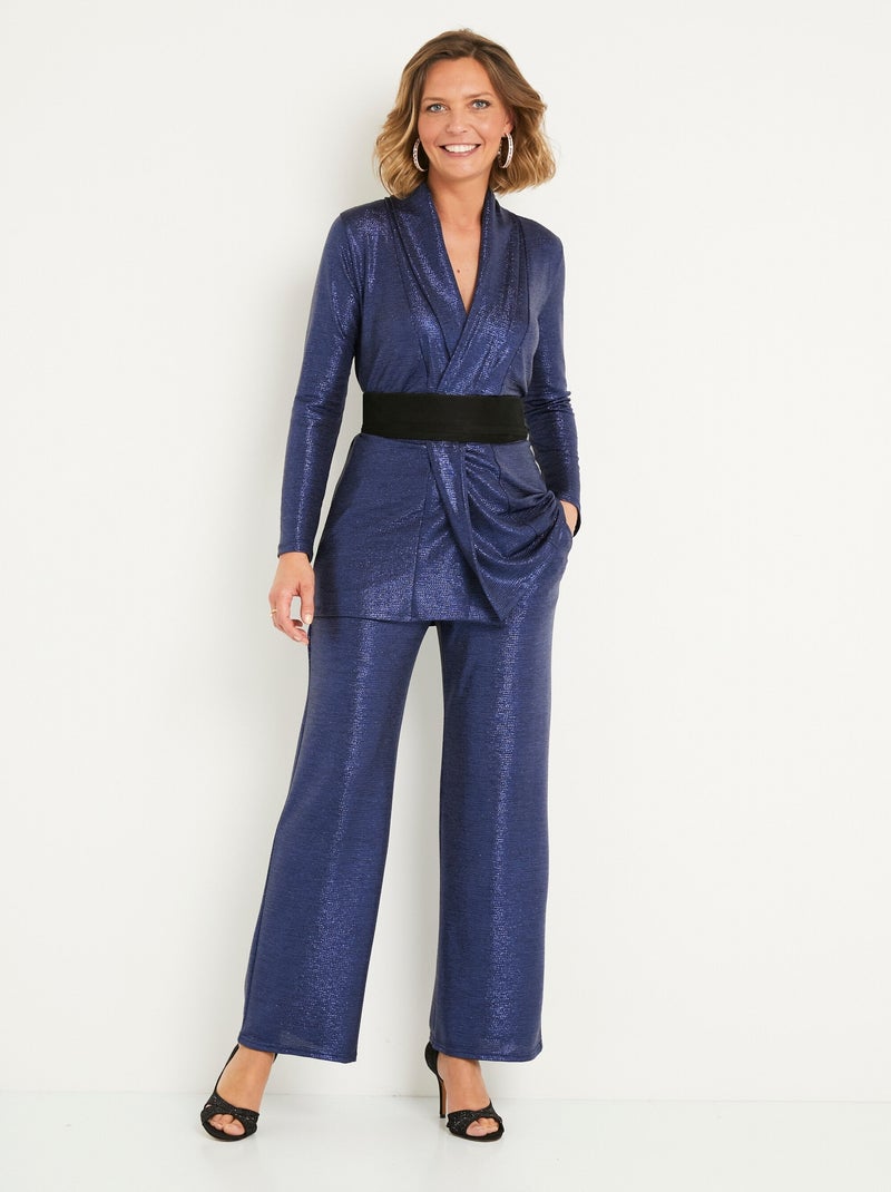 Veste longue maille brillante cérémonie Bleu nuit - Kiabi