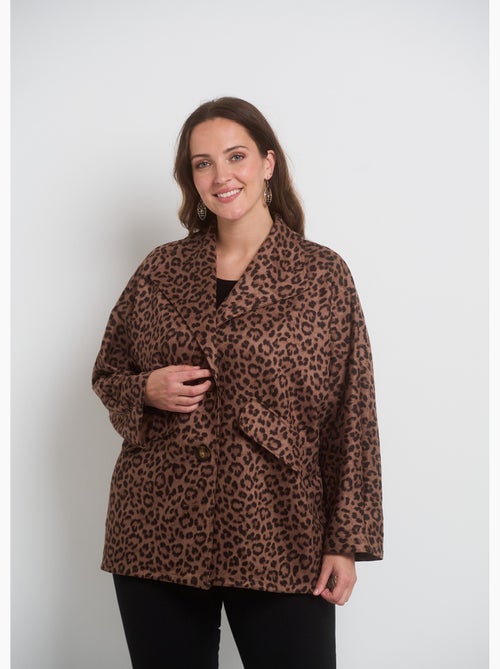 Veste longue motif léopard en suédine - AFIBEL - Kiabi