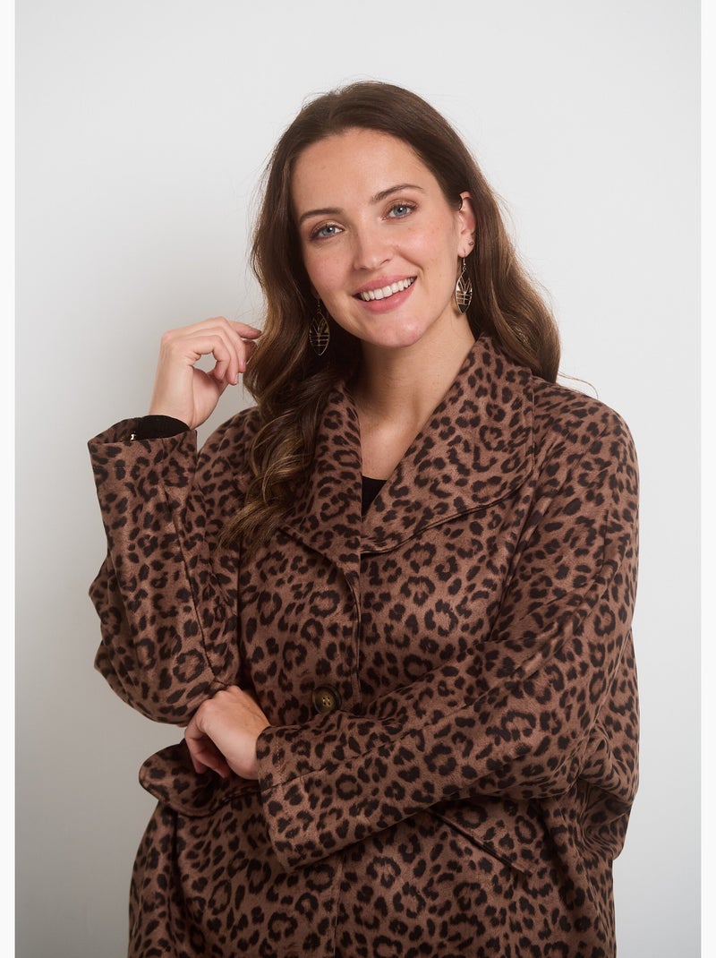 Veste longue motif léopard en suédine - AFIBEL Beige - Kiabi