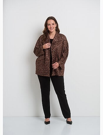 Veste longue motif léopard en suédine