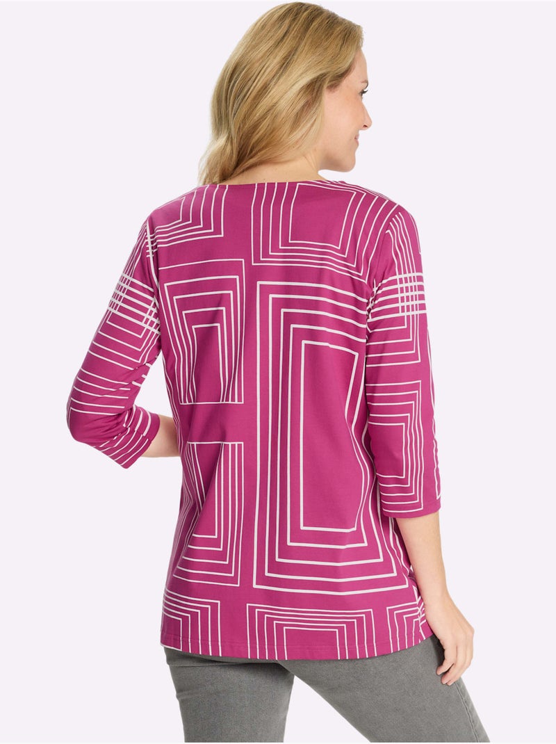 Veste longue ouverte avec encolure en V et manches 3/4 - Taille standard - Moda Vilona Blanc Magenta - Kiabi