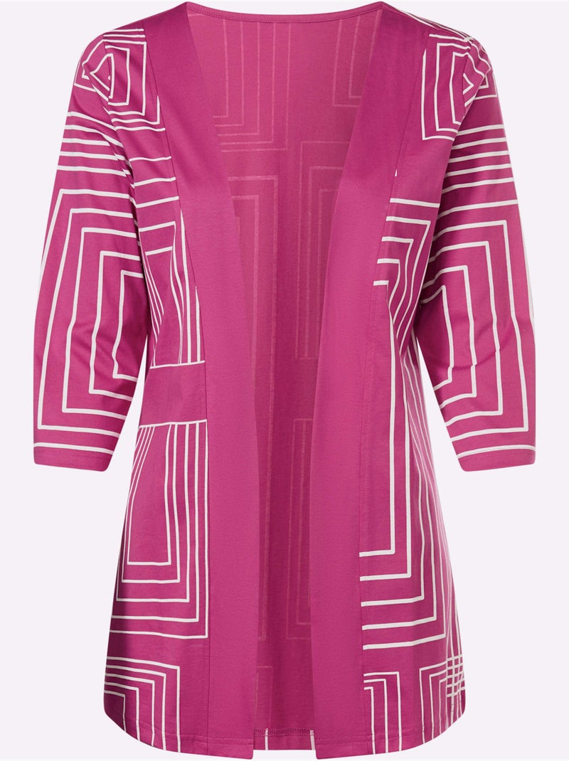 Veste longue ouverte avec encolure en V et manches 3/4 - Taille standard - Moda Vilona Blanc Magenta - Kiabi