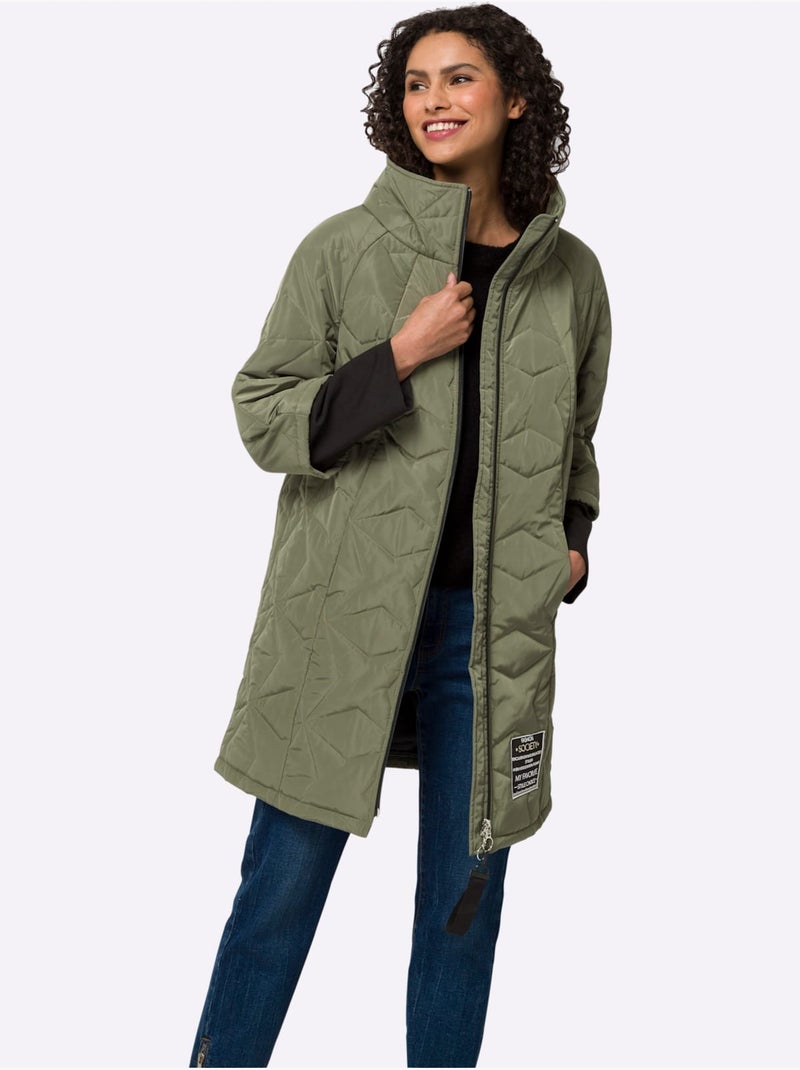 Veste Longue Piquage Tendance - Taille Standard - Helline Kaki - Kiabi