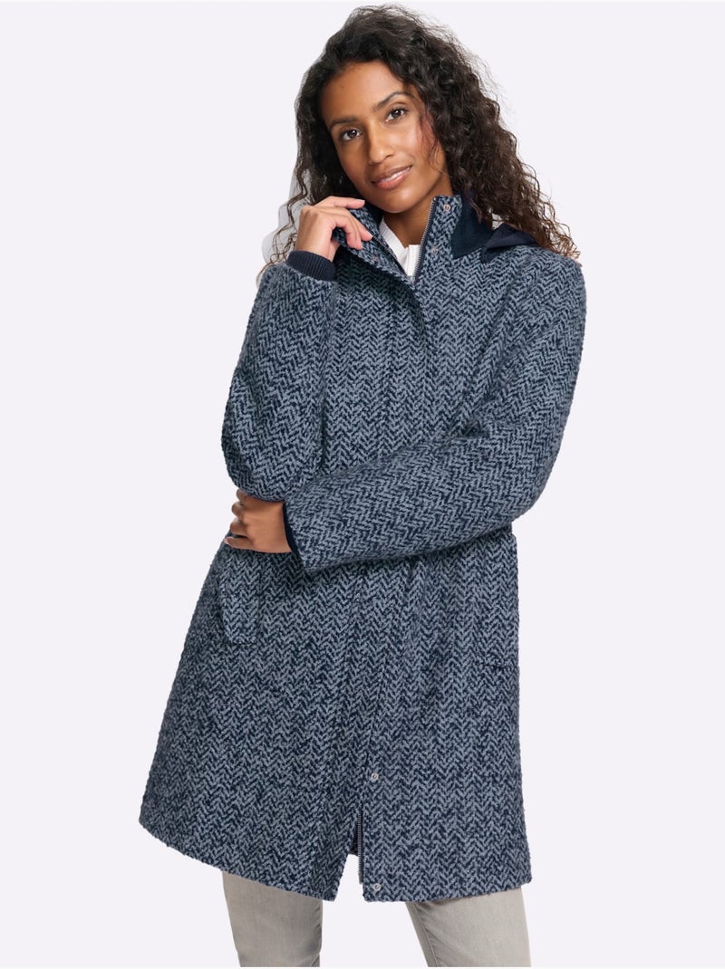 Veste longue qualité bouclé tendance - taille standard - helline Bleu marine - Kiabi
