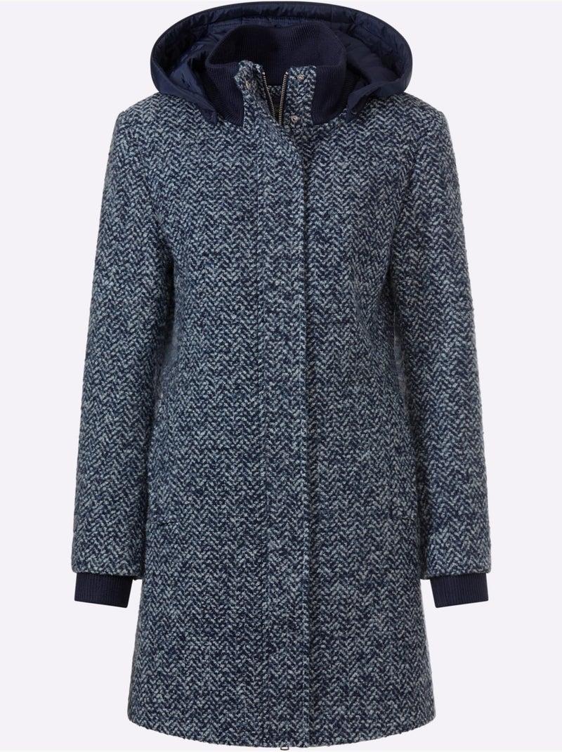 Veste longue qualité bouclé tendance - taille standard - helline Bleu marine - Kiabi