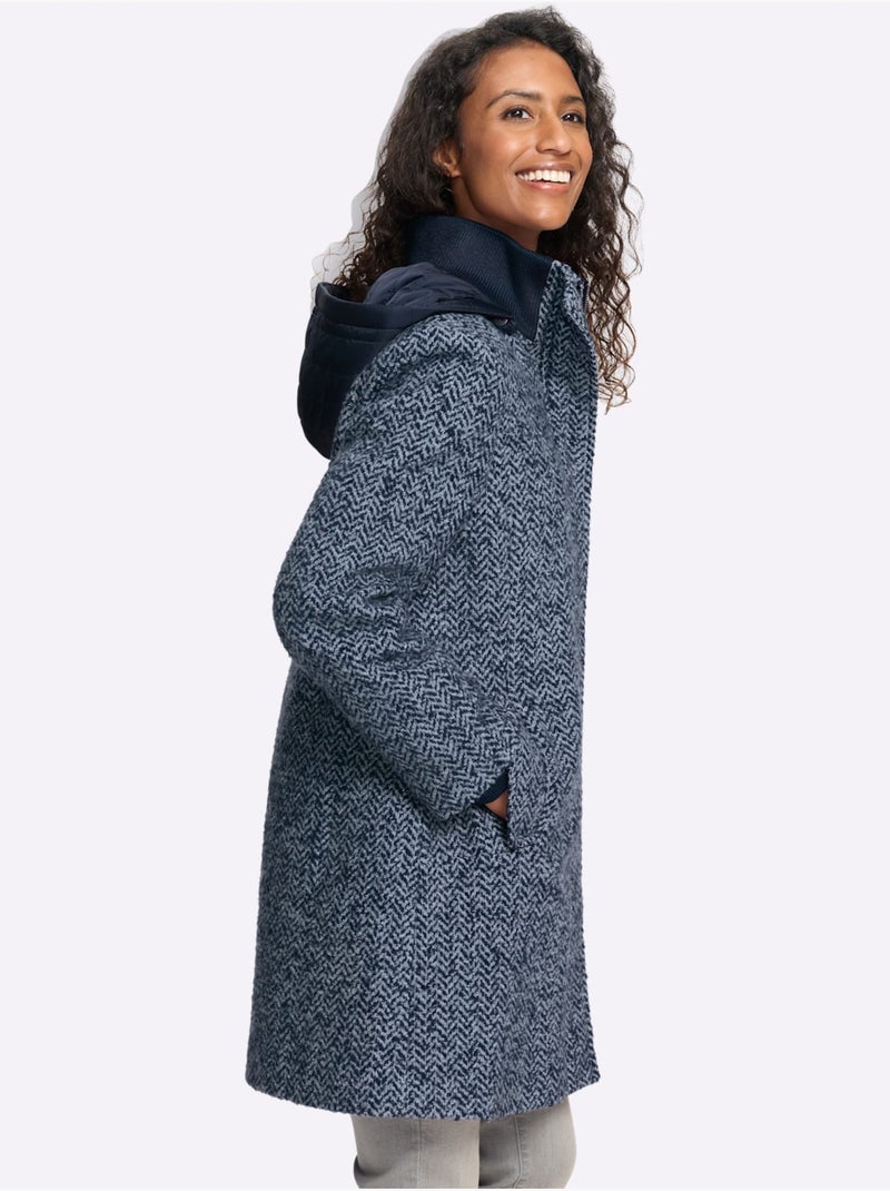 Veste longue qualité bouclé tendance - taille standard - helline Bleu marine - Kiabi