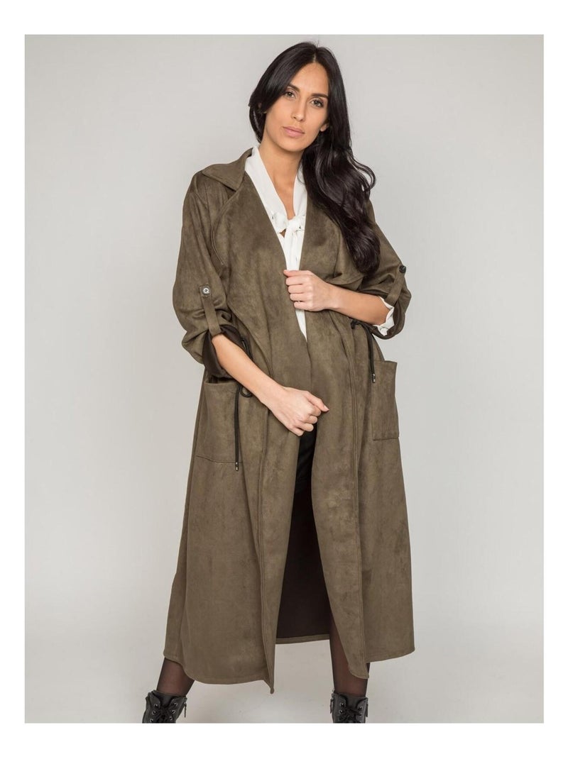 Veste longue suédine UDRONE Kaki - Kiabi