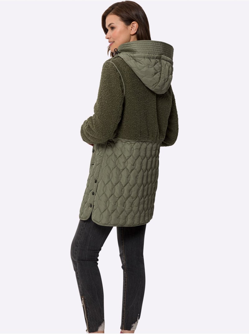Veste Longue Superbe Mélange De Matières - Taille Standard - Helline Kaki - Kiabi