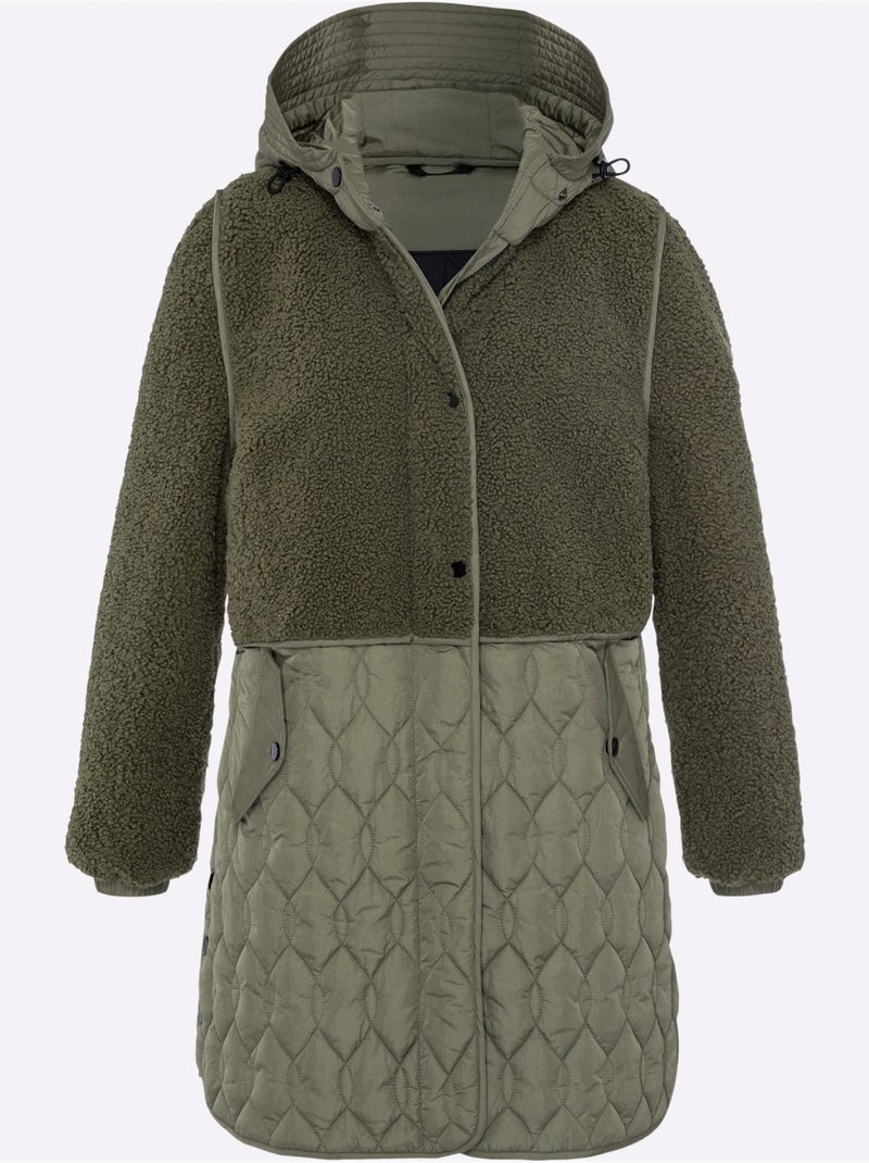 Veste Longue Superbe Mélange De Matières - Taille Standard - Helline Kaki - Kiabi