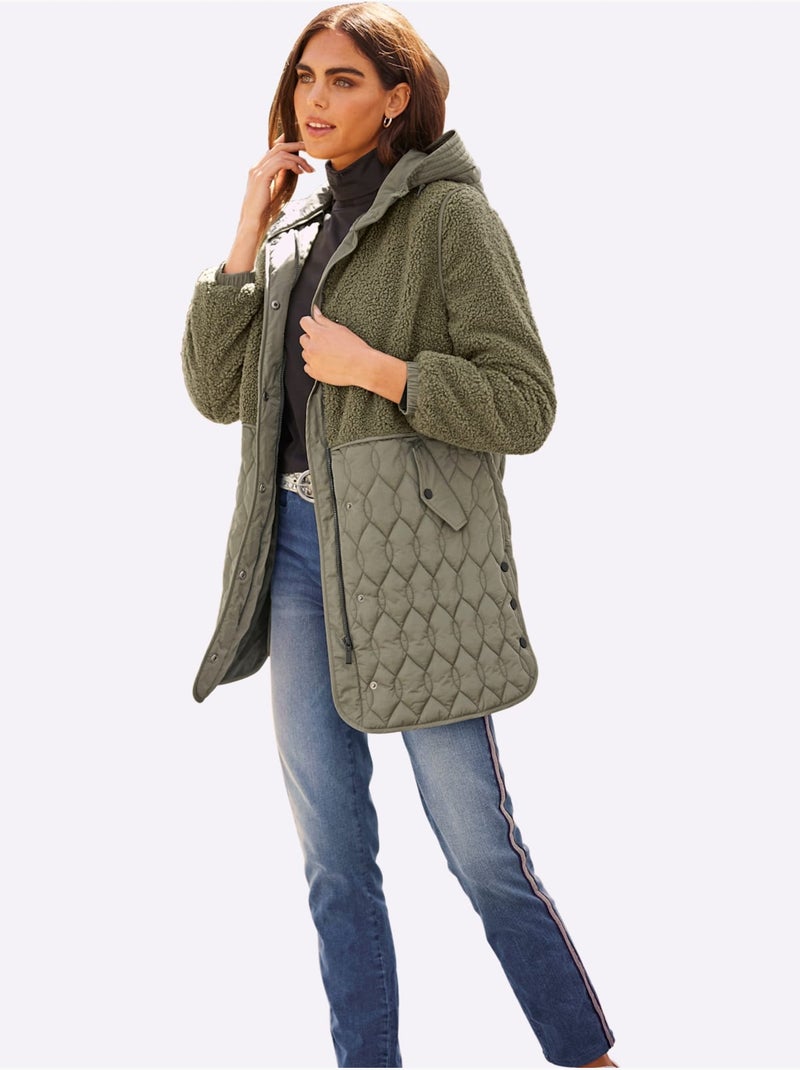 Veste Longue Superbe Mélange De Matières - Taille Standard - Helline Kaki - Kiabi