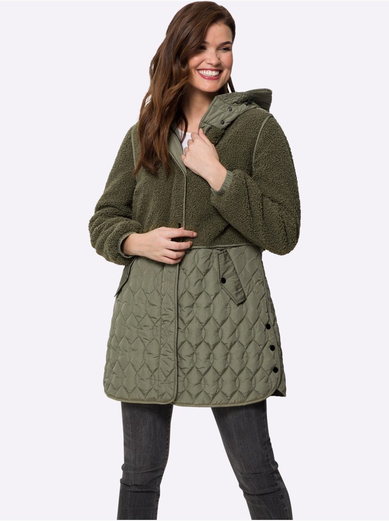 Veste longue superbe mélange de matières - taille standard - helline Kaki - Kiabi