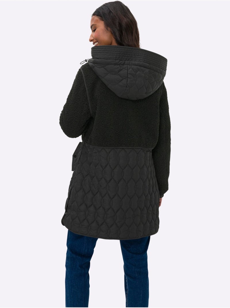 Veste Longue Superbe Mélange De Matières - Taille Standard - Helline Noir - Kiabi