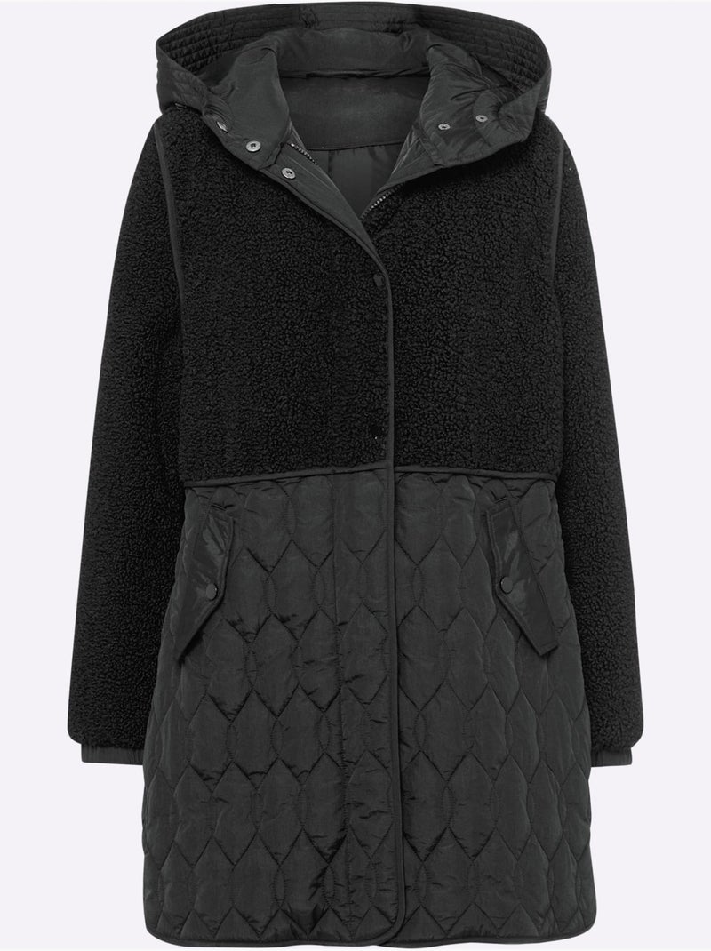 Veste Longue Superbe Mélange De Matières - Taille Standard - Helline Noir - Kiabi