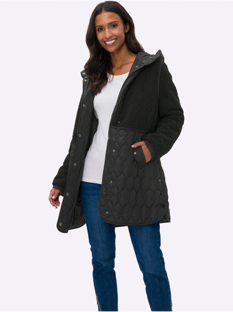 Veste longue superbe mélange de matières - taille standard - helline Noir - Kiabi