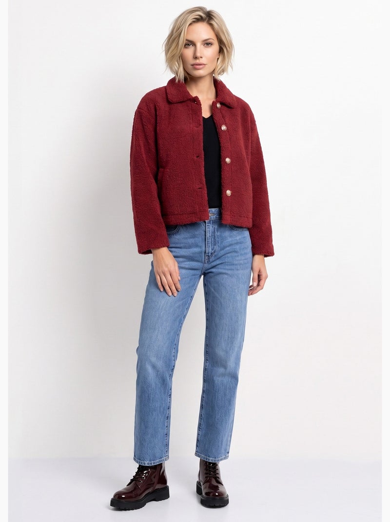 Veste maille bouclette intérieur polaire - afibel Bordeaux - Kiabi