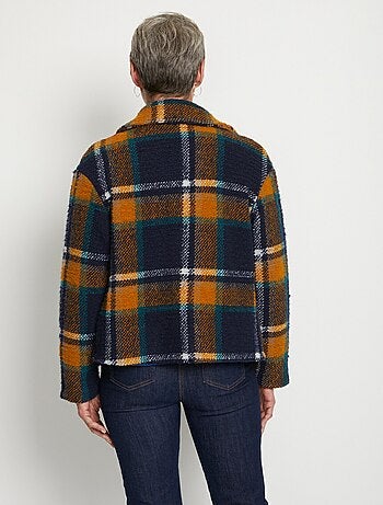 Veste manteau col tailleur tissu carreaux