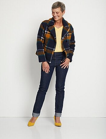 Veste manteau col tailleur tissu carreaux