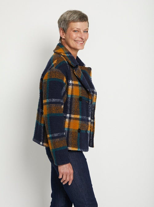 Veste manteau col tailleur tissu carreaux - Kiabi