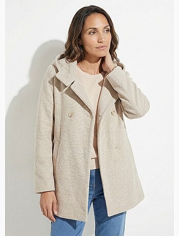Veste manteau courte lainage capuche - Afibel